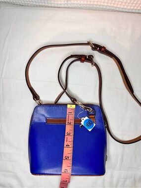 No.100 Vera Pelle Italian Leather Small Crossbody Bag in Royal Blue and Brown